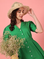 Green Belted Shirt Midi Dress