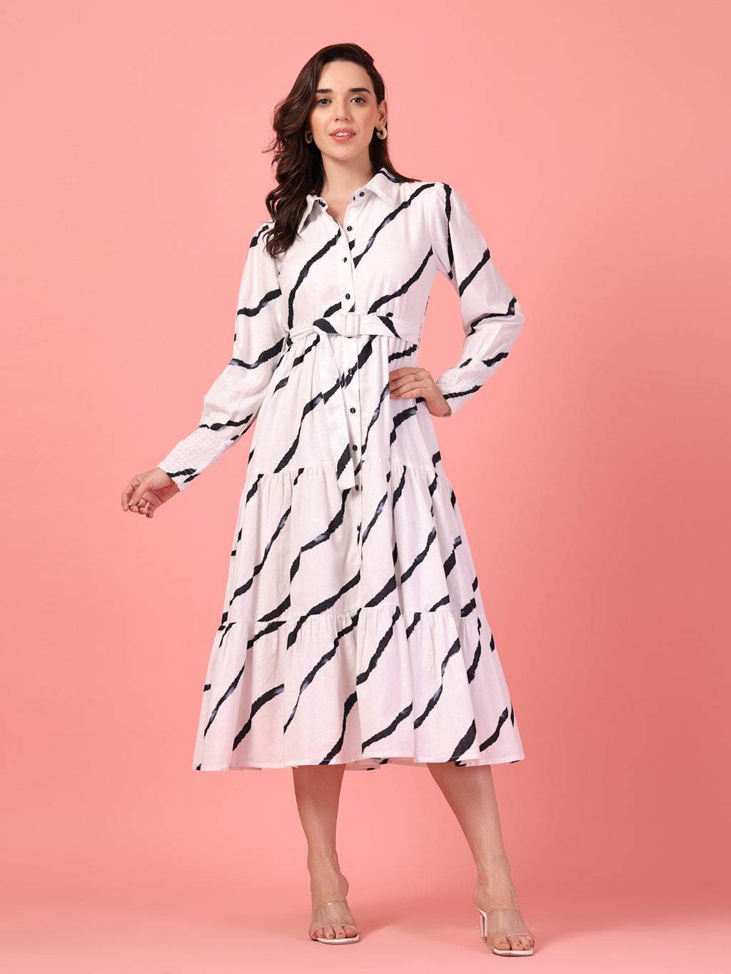 White Tie-Dye Tiered Dress