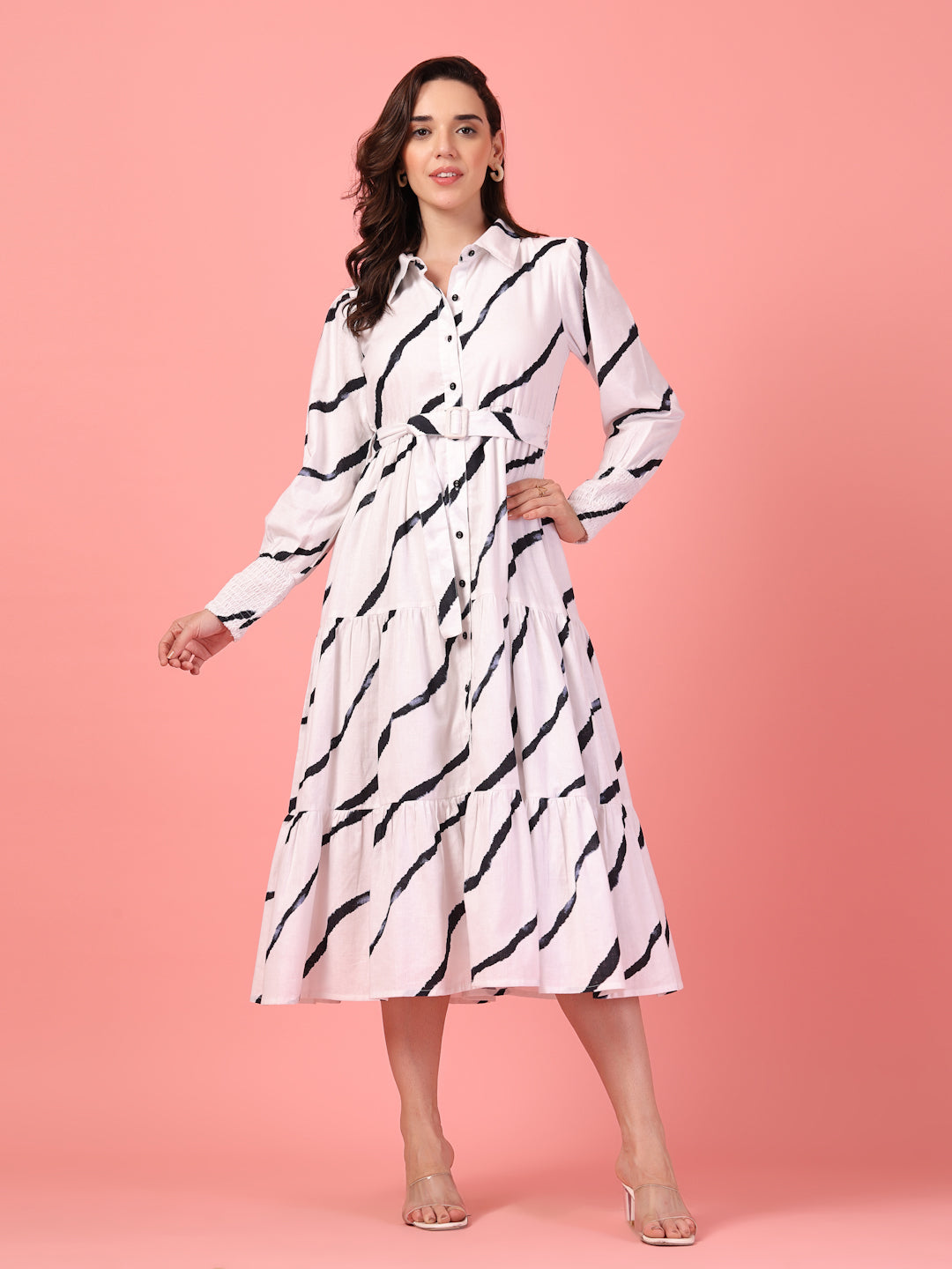White Tie-Dye Tiered Dress