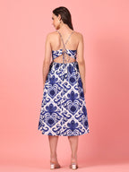 Abstract Print Backless Midi Dress