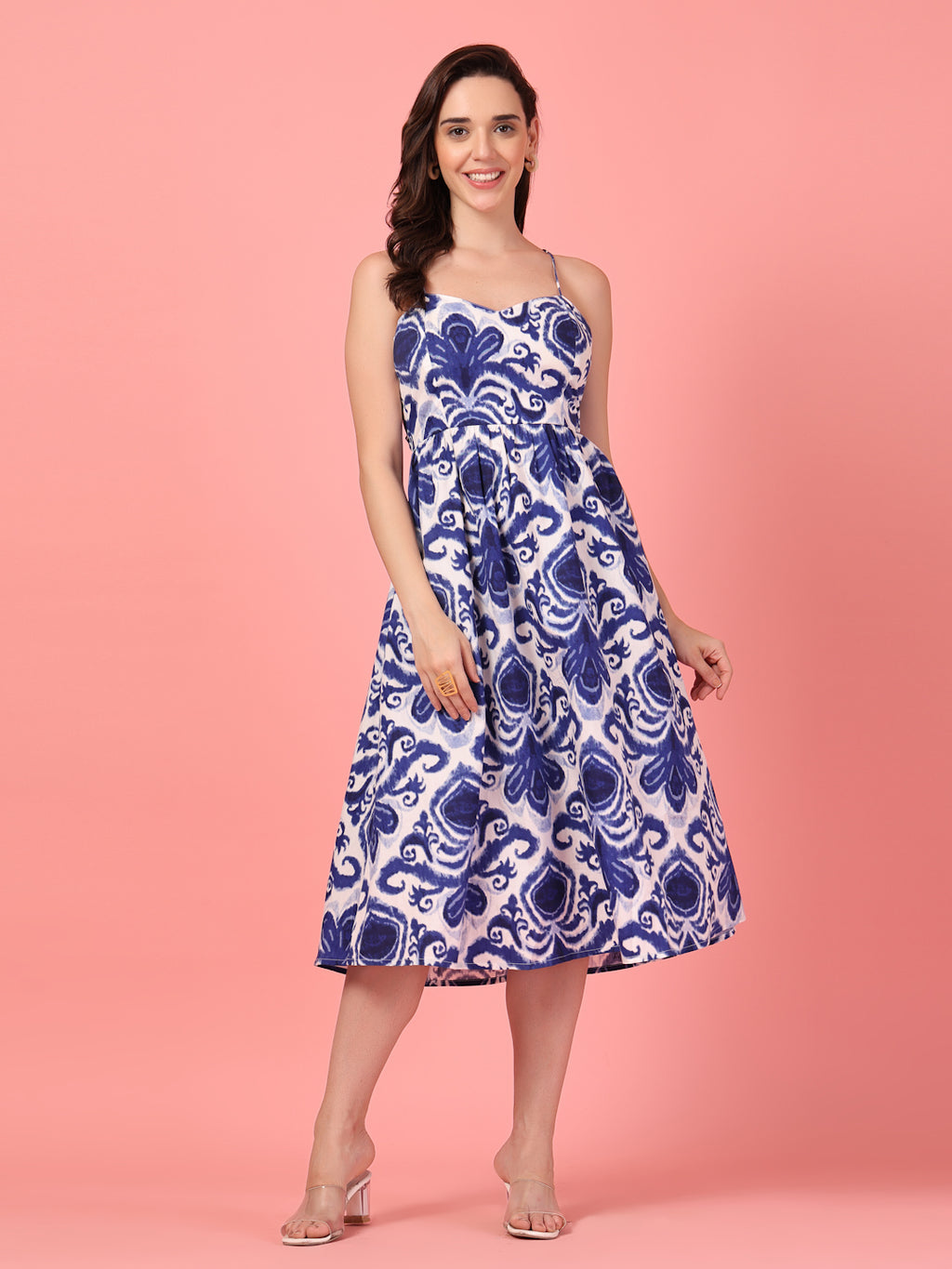 Abstract Print Backless Midi Dress