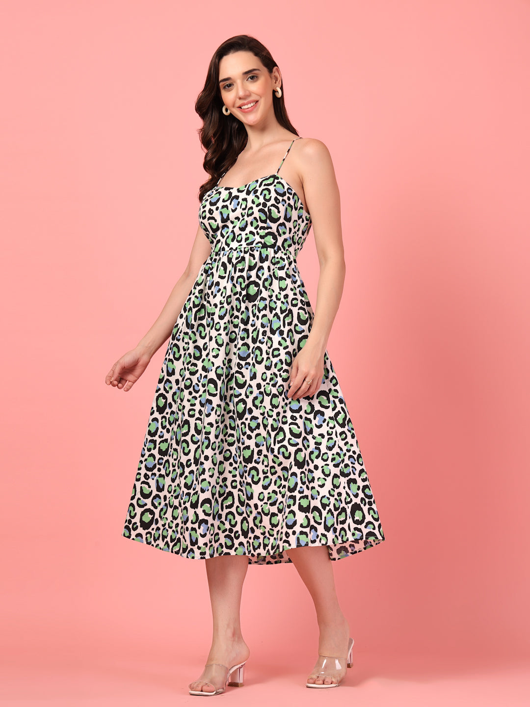 Animal Print A-Line Midi Dress