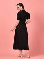 Black Cotton Belted Shirt Dress