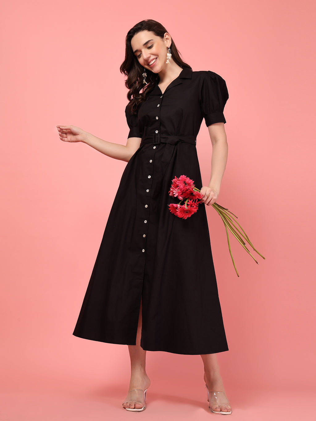 Belted Shirt Midi Dress