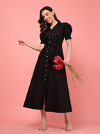 Black Cotton Belted Shirt Dress