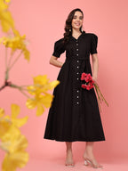 Black Cotton Belted Shirt Dress