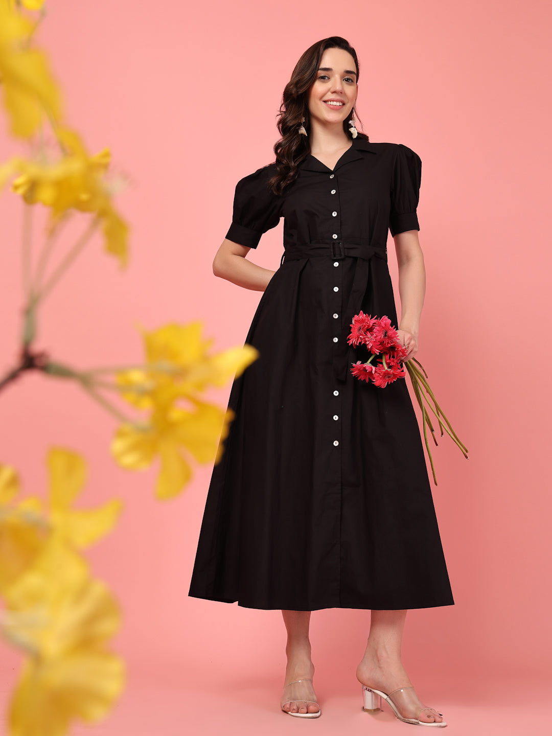 Belted Shirt Midi Dress