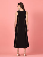 Golden Floral Embroidered Black Dress