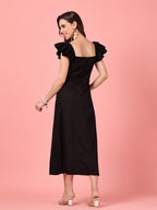 Black Ruffle Sleeve Midi Dress