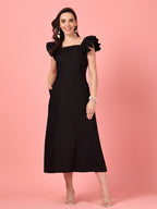 Black Ruffle Sleeve Midi Dress