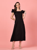 Black Ruffle Sleeve Midi Dress