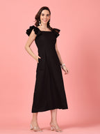 Black Ruffle Sleeve Midi Dress