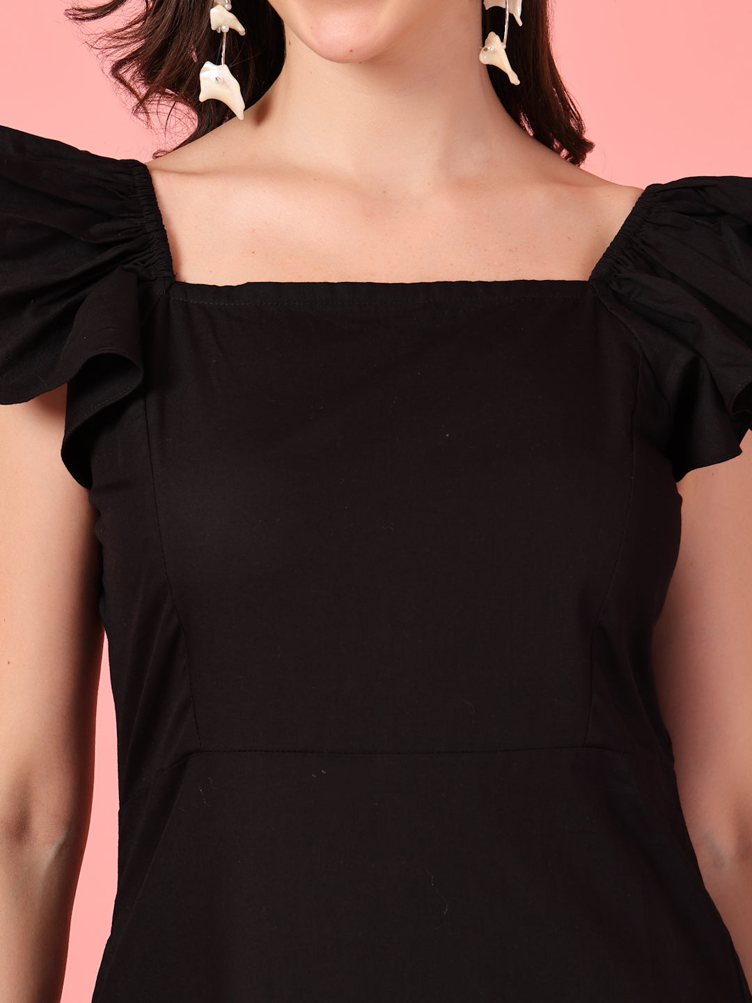 Black Ruffle Sleeve Midi Dress