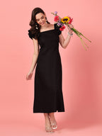 Black Ruffle Sleeve Midi Dress