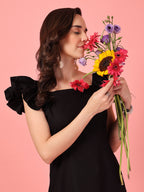 Black Ruffle Sleeve Midi Dress