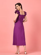 Purple Ruffle Sleeve Midi Dress