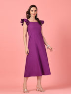Purple Ruffle Sleeve Midi Dress