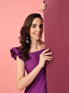 Purple Ruffle Sleeve Midi Dress