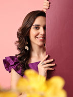 Purple Ruffle Sleeve Midi Dress