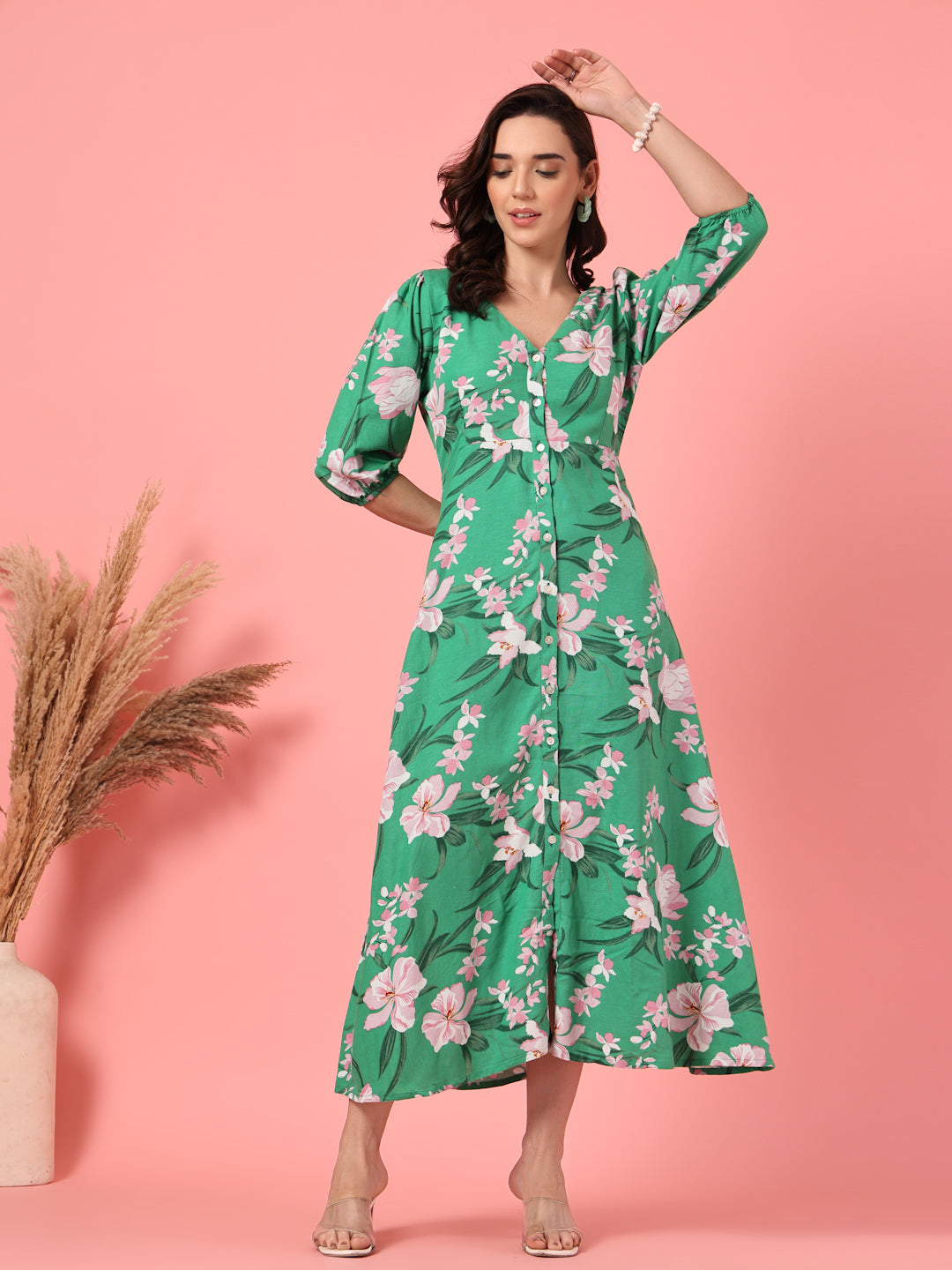 Floral Buttoned Midi Dress