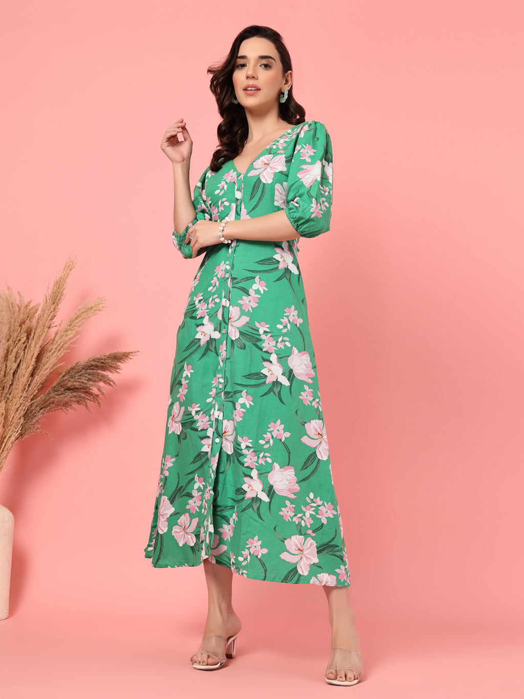 Floral Buttoned Midi Dress