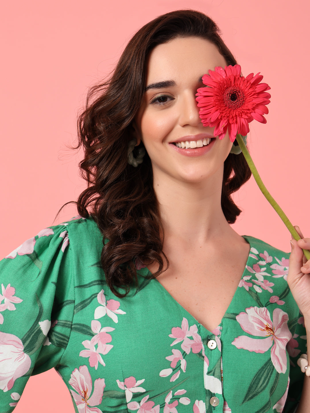 Floral Buttoned Midi Dress