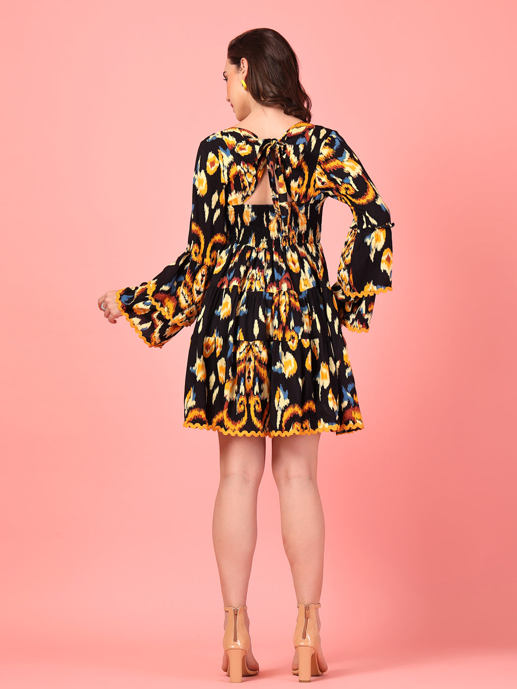 Ikkat Print Tiered Short Dress