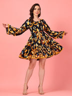 Ikkat Print Tiered Short Dress