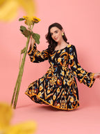 Ikkat Print Tiered Short Dress