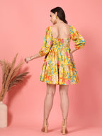 Multi Floral Puff Mini Dress