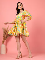 Multi Floral Puff Mini Dress