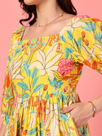 Multi Floral Puff Mini Dress