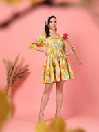 Multi Floral Puff Mini Dress