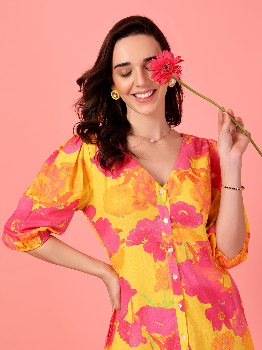 Floral Buttoned Midi Dress