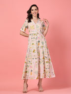 Printed Cotton Tropical Maxi Dress