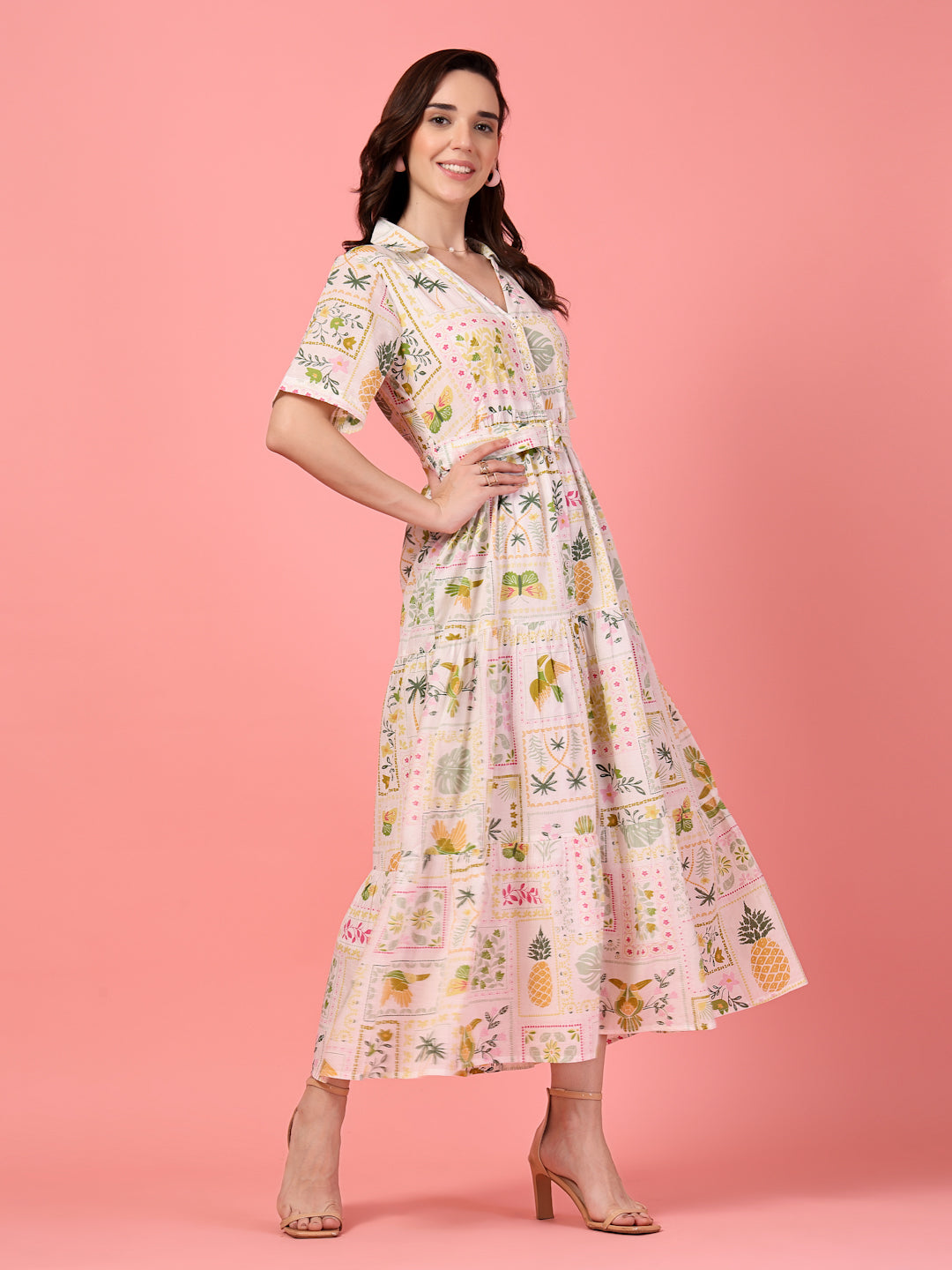 Printed Cotton Tropical Maxi Dress