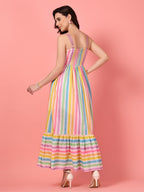Multicolor Tiered Shoulder Strap Dress