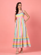 Multicolor Tiered Shoulder Strap Dress