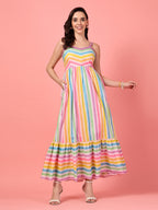 Multicolor Tiered Shoulder Strap Dress