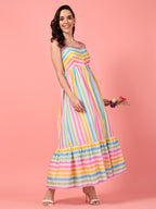 Multicolor Tiered Shoulder Strap Dress