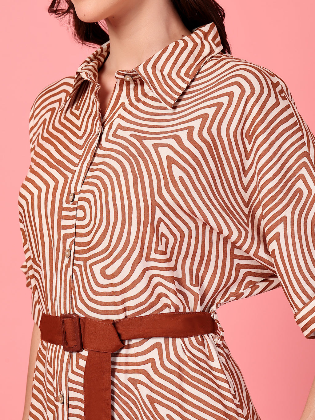 Belted Mocha Shirt Style Dress