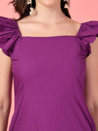 Purple Ruffle Sleeve Midi Dress